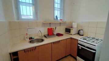 Fridge, microwave, oven, electric kettle