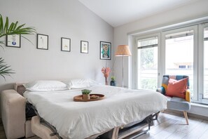 2 bedrooms, desk, iron/ironing board, travel crib