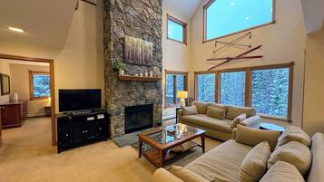 TV, fireplace, foosball