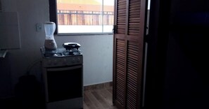 Fridge, microwave, stovetop, cookware/dishes/utensils