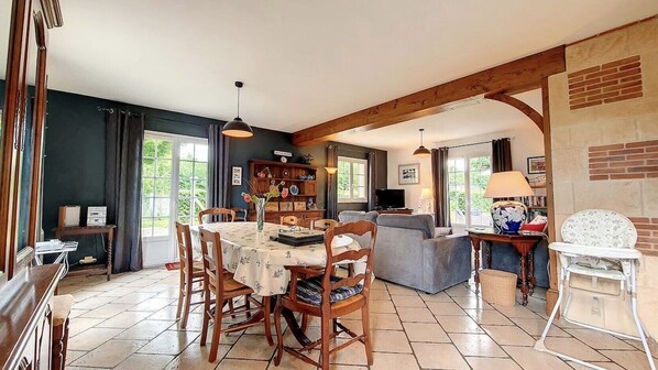 Smart TV, fireplace, DVD player, ping pong