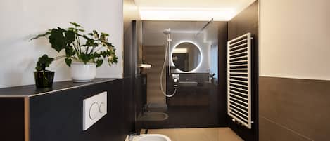 Shower, free toiletries, hair dryer, towels