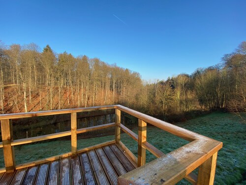 Kleines Ferienhäuschen mit eigener Sauna und Gartenkamin