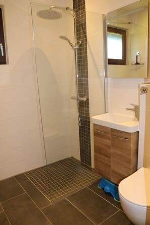 Dusche, Haartrockner, Handtücher, Seife