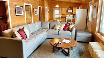 Smart TV, fireplace, DVD player, foosball