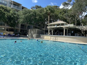 Outdoor pool, a heated pool - Luxurious 4th Floor Villa at Marriott's Monarch at Sea Pines (Hilton Head Island)
