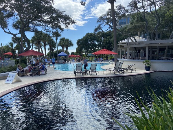 Outdoor pool, a heated pool - Luxurious 4th Floor Villa at Marriott's Monarch at Sea Pines (Hilton Head Island)