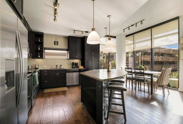 Fridge, microwave, oven, dishwasher