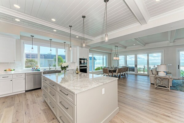 Fridge, microwave, oven, stovetop - Buena Vista #2: Luxury Beach Front Condo, Amazing Views, Pool by Anna Maria Life Vacation Rentals (Holmes Beach)