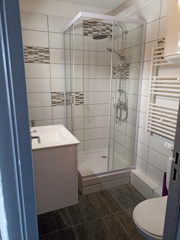 Een haardroger, zeep, toiletpapier