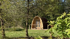 A rustic wooden cabin with a porch, surrounded by dense greenery and trees. - AN OASIS WHERE TO FIND THE ESSENTIALS<br>AND TAKE A BREAK IN CONSCIOUSNESS & IN (SAINT USUGE)