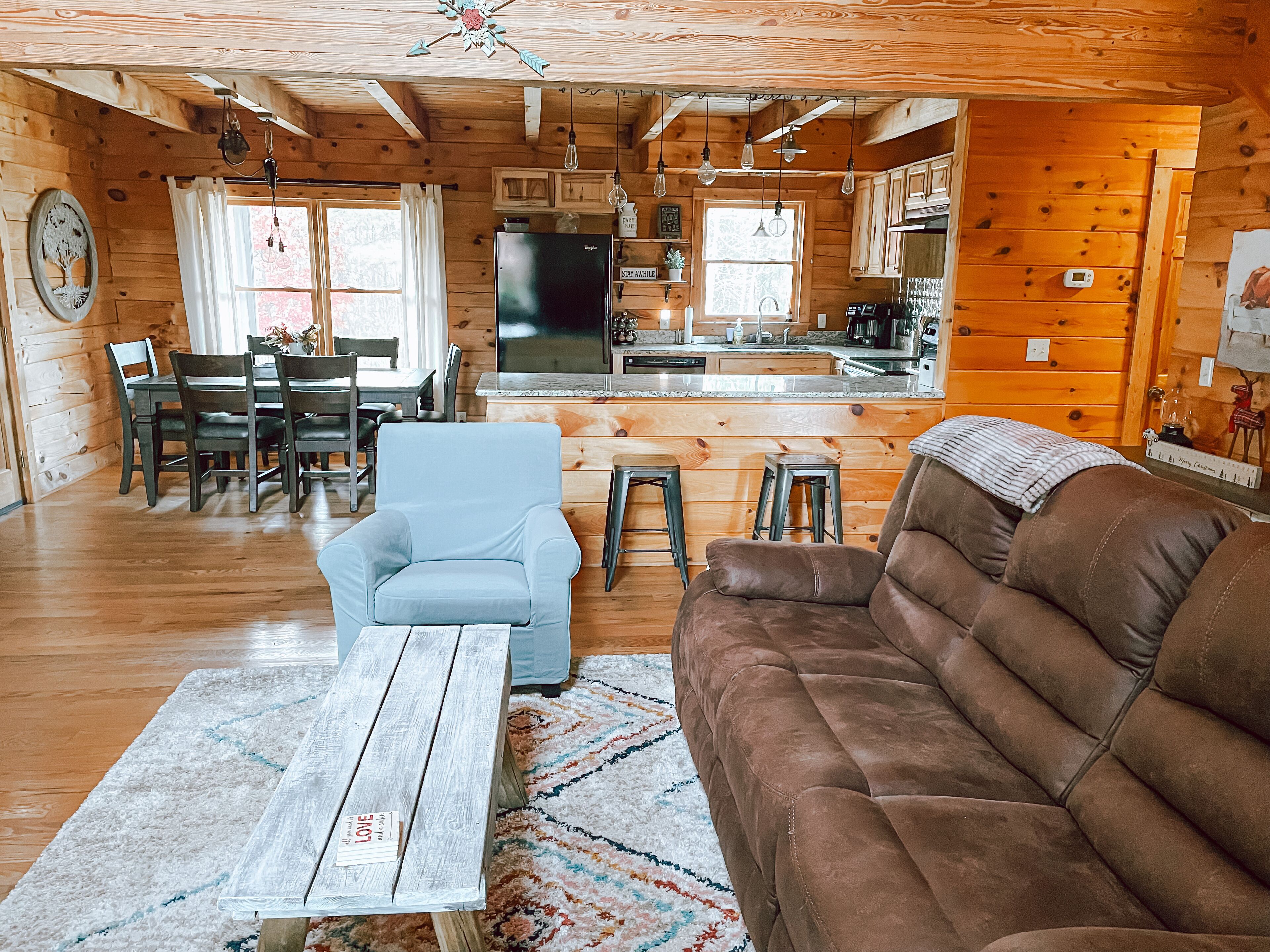 Smart TV, fireplace, video games, DVD player