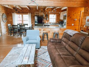 Smart TV, fireplace, video games, DVD player