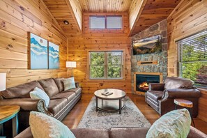 Smart TV, fireplace, video games, DVD player