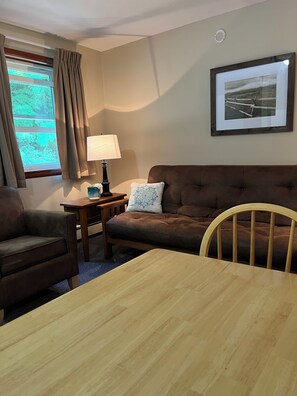 Tradisjonell leilighet | Oppholdsområde | En 48-tommers Flatskjerm-TV med kabel-kanaler samt TV