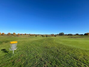 A golf course with a disc golf basket. - Schnitterhaus Milena on Lake Flee - Milena Vacation Home on Lake Flee (Göhren-Lebbin)