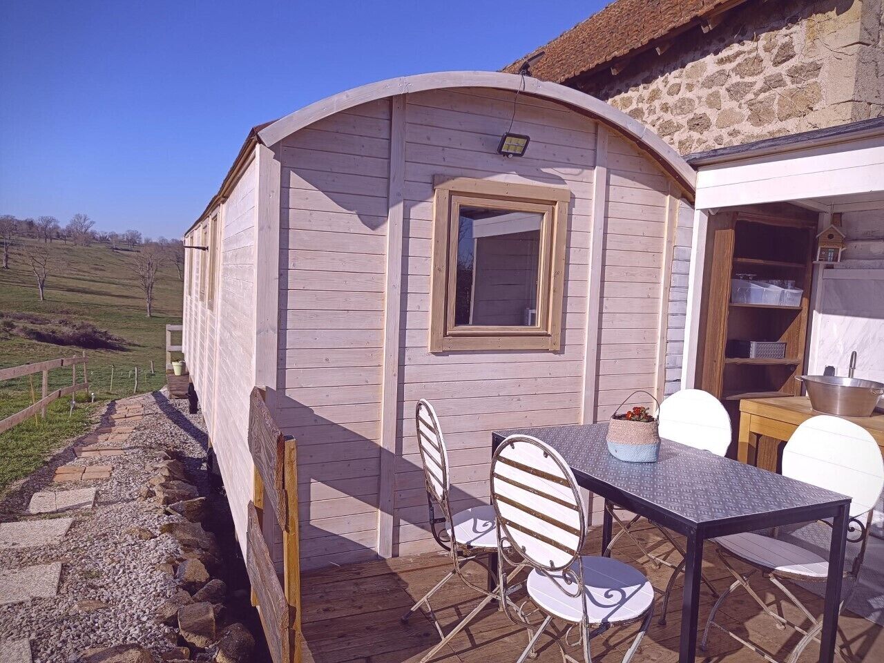 Comfort stacaravan, uitzicht op tuin (des Dinots) | Exterieur