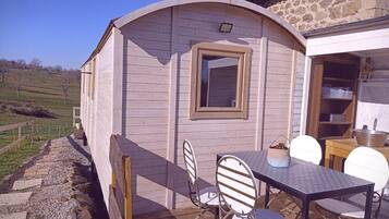 Comfort stacaravan, uitzicht op tuin (des Dinots) | Exterieur