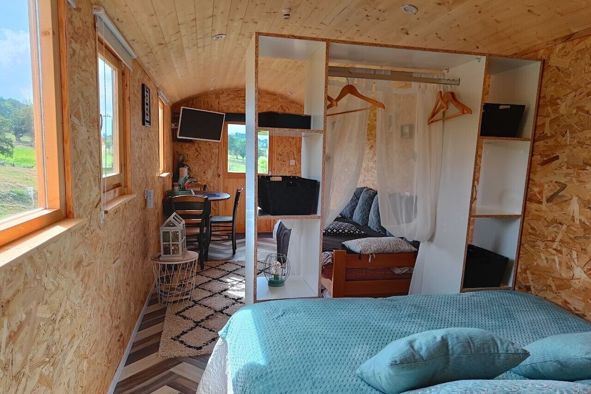 Un dormitorio acogedor con cama, televisor, escritorio y silla.