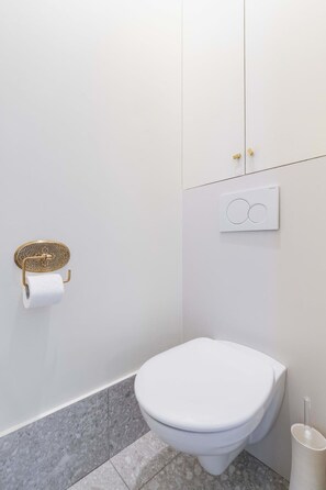 Douche, séchoir à cheveux, serviettes fournies, shampooing