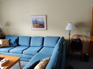 TV, fireplace, DVD player, stereo - 2 bedroom Deluxe Unit in Smugglers’ Notch Resort.   (Cambridge)