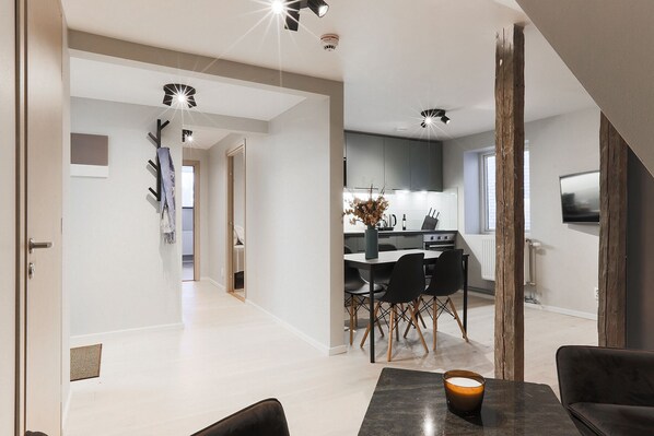 Family Apartment | Premium bedding, down comforters, blackout drapes, iron/ironing board - Foundry Hotel Apartments (Uppsala)