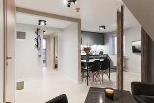 Family Apartment | Premium bedding, down comforters, blackout drapes, iron/ironing board