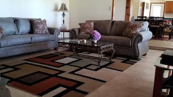 Smart TV, caminetto, lettore DVD, libri