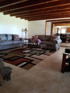 Smart TV, fireplace, DVD player, books