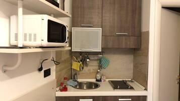 Fridge, microwave, stovetop, electric kettle