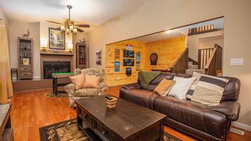 Smart TV, fireplace, video games, DVD player