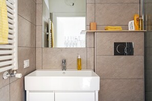 Regadera, secadora de cabello, bidet, toallas 