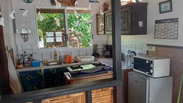 Fridge, microwave, coffee/tea maker, toaster