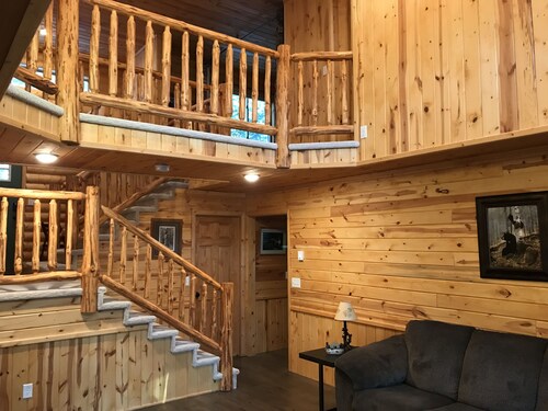 Log home nestled in tall pines near Norway Lake