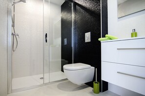 Douche, sèche-cheveux, serviettes fournies