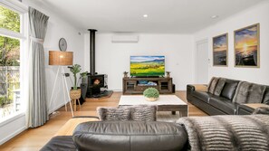 Televisión, chimenea, tenis de mesa y libros 