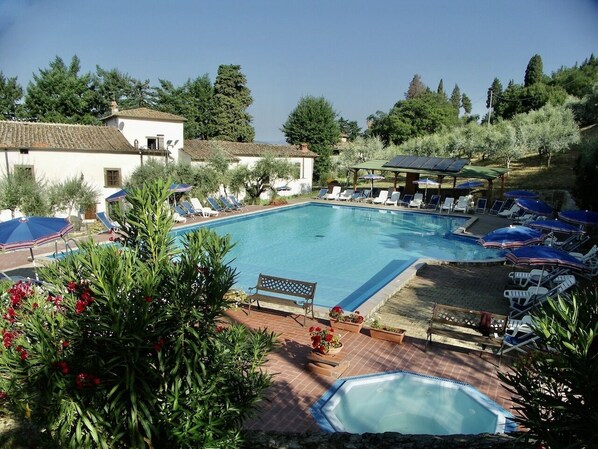 Außenpool (je nach Saison geöffnet), Sonnenschirme, Liegestühle