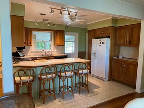 Fridge, microwave, dishwasher, coffee/tea maker