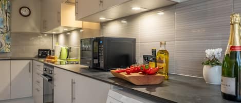 Fridge, microwave, dishwasher, high chair