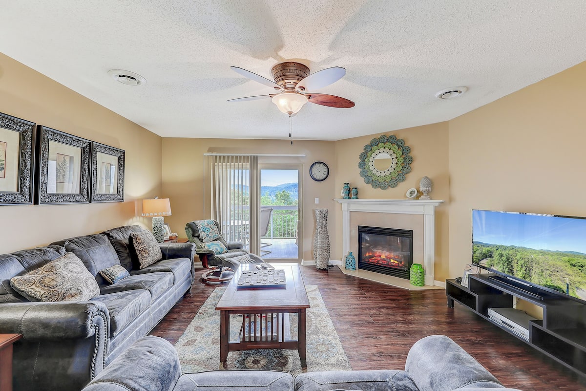 Condo (LeConte View R - No Pets Allowed) | Living area | TV, fireplace