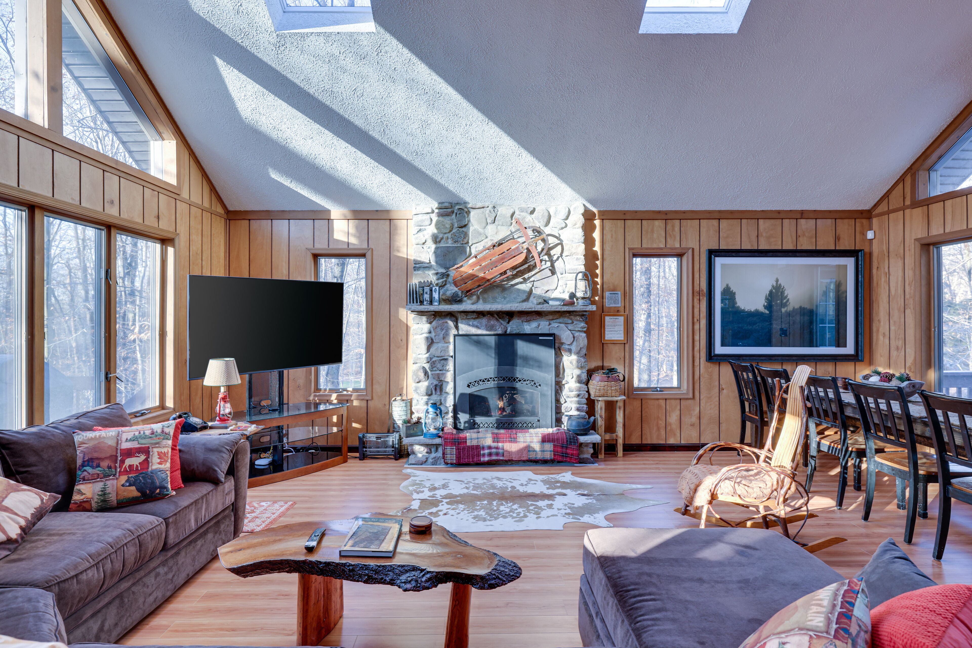 Smart-TV, Kamin, Videospiele, Bücher