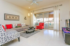 Panoramic Penthouse, 3 Bedrooms, Private Pool, City View | Living area - Zama Gardens by Stella Rentals (Tulum)