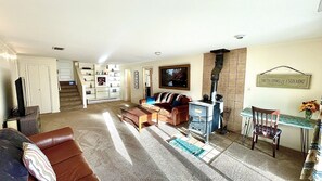 Télévision, cheminée, livres