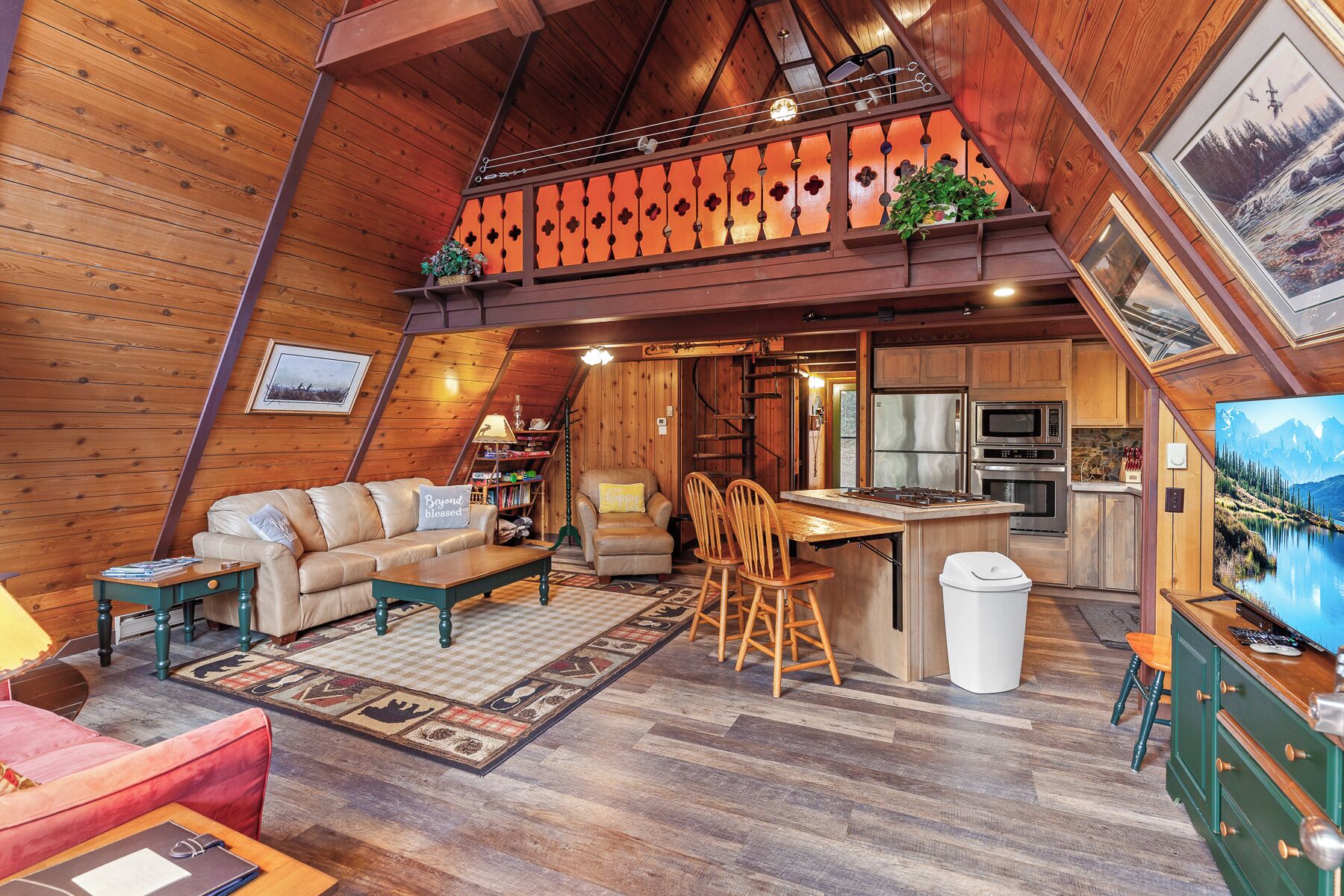 Smart TV, fireplace, DVD player, books