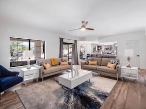 TV, fireplace, offices