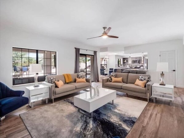 TV, fireplace, offices