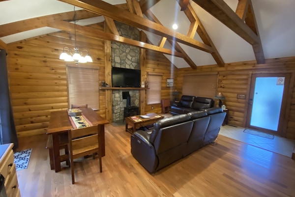 TV connectée, cheminée, lecteur de DVD, vidéothèque