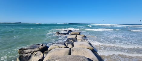 On the beach, white sand