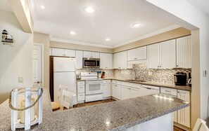 Fridge, microwave, oven, stovetop - 1st-floor condo short walk to beach with deck, remote work set-up (Hilton Head)