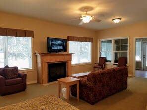 TV, fireplace